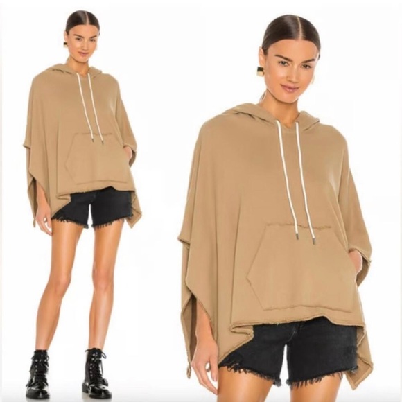ATM Anthony Thomas Melillo French Terry Oversize Hoodie Poncho Dune Raw Hem OSFM - Picture 1 of 8